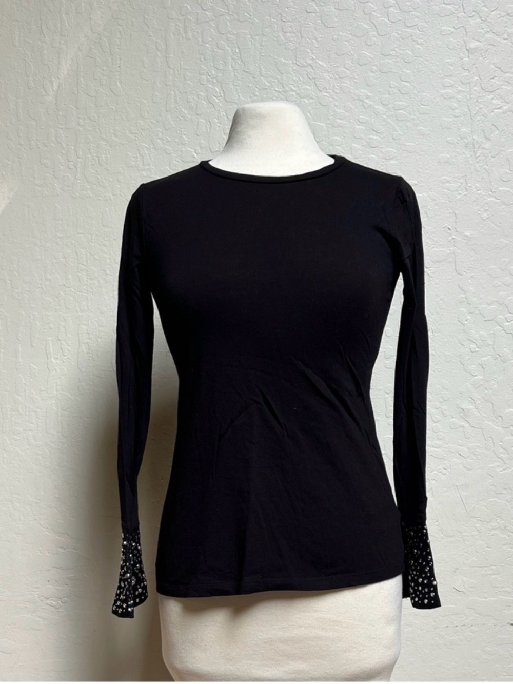 MICHAEL Michael Kors Black Long-Sleeve Top with Embellished Cuffs
